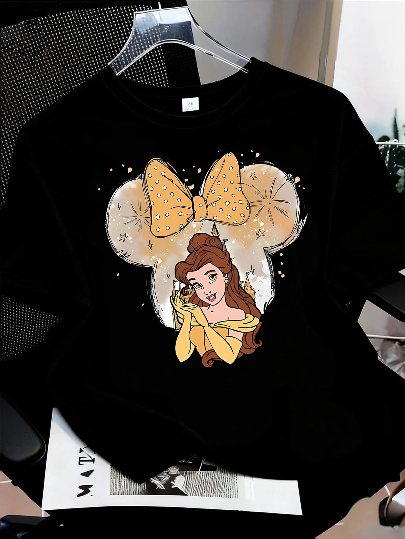 

Футболка Princess Belle Disney New Model, стильная одежда, одежда на все времена года, оверсайз, унисекс, хлопковая, для пар, высокого качества, мягкая.