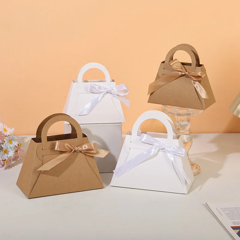 

50 шт., сумка-тоут с бантом, крафт-бумага, подарочная упаковка, сумка для конфет, шоколадного печенья, свадьбы, дня рождения, вечеринки