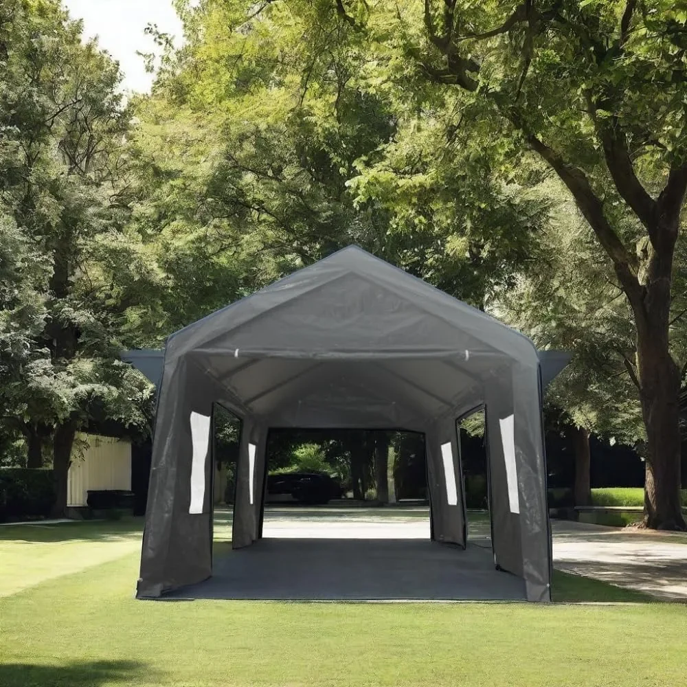 

12'x20' Carport with Roll-Up Ventilated Windows & Removable Sidewalls, All Season Car Shelter, Heavy Duty Portable Garage