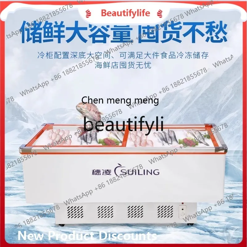 New arrive  Ice Counter Top Freezer Display Cabinet Commercial Refrigerator Seafood BBQ Preservation Deep Bottom Island Cabinet