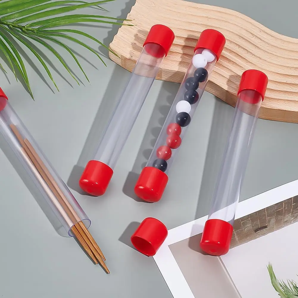 8'' Empty Storage Tubes Rigid Plastic Tube with Red Rubber Caps Clear Storage Tube for Bead Containers, Craft, DIY Decor 100pack