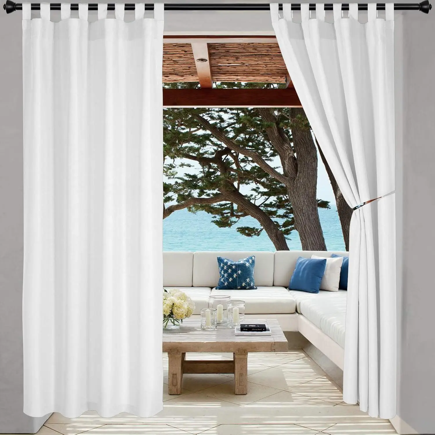 

Waterproof Patio Curtains Set of 2 - Sun Blocking Thermal Insulated for Porch, Pergola, Gazebo, 52x108 in, White