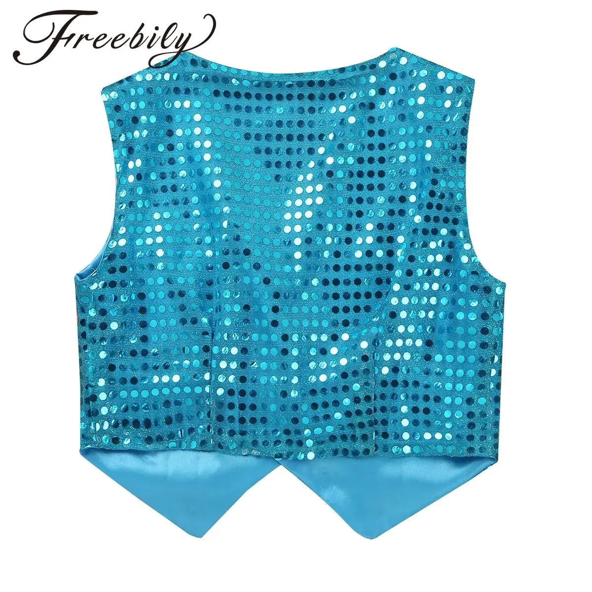 Kids Boys Shiny Sequins Waistcoat Jacket Jazz Hip-Hop Dance Costumes Halloween Cosplay Costumes Performance Dance Dresses
