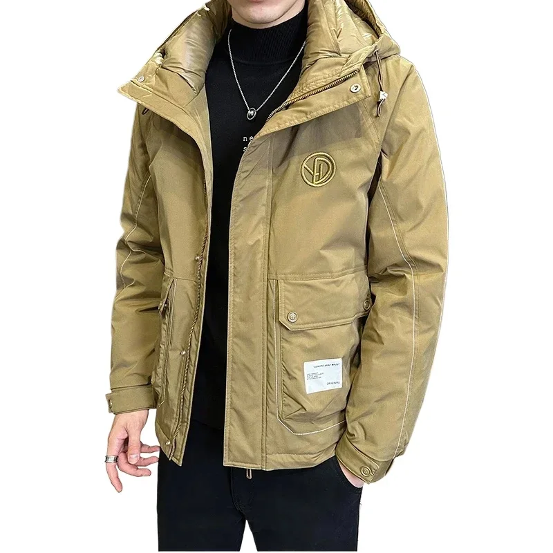 Men's Hooded Down Jacket Work Clothes Winter Warm Black Jacket Casual Men's Outerwear