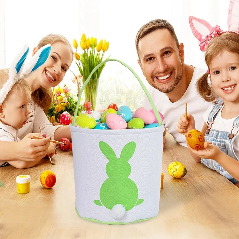 Easter Bunny Basket Buckets, Cute Personalized Canvas Cotton Tote Bags Basket For Easter Party Gift