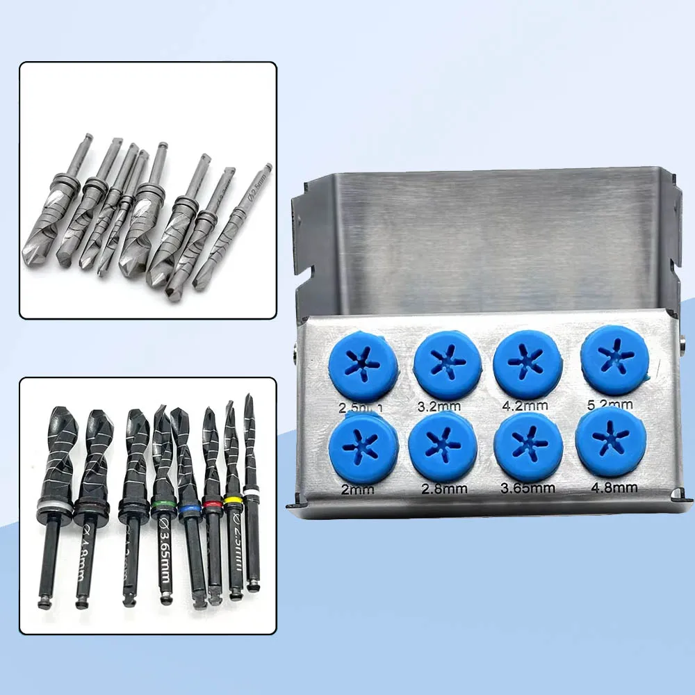 

8 шт., набор для зубных имплантатов, титановые сверла для высокоскоростного наконечника, черный наконечник, пилот, остеотомия, набор инструментов для подъема верхней пазухи