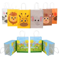 12pcs Kraft Paper Bags Jungle Animal Theme Party Candy Cookies Bags Paper Gift Packaging for Kids Boy Safari Birthday Supplies