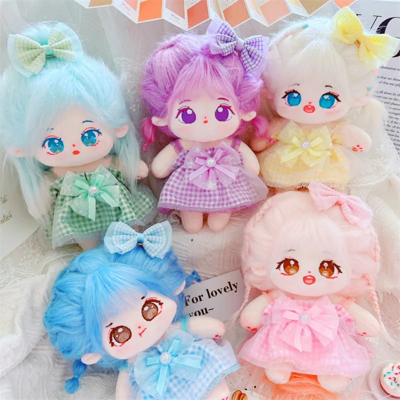 20cm kawaii Puppen kleider für glänzenden karierten Rock 2 Stück Anzug Cartoon weiche gefüllte Baumwoll puppe DIY wechselnde Kleidung Spiele Mädchen Geschenke