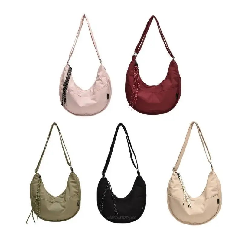 

X5XA Modern Simple Solid Color Dumpling Crossbody Bag Zippered Large Capacity Students Shoulder Bag for Women and Men