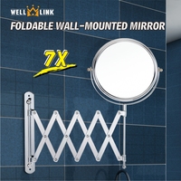 Wall Mounted Makeup Mirror 7inch, 1X 7X Dual-Sided Magnification, Extendable Arm, 360Deg Rotating, for Bathroom Vanity,Salon