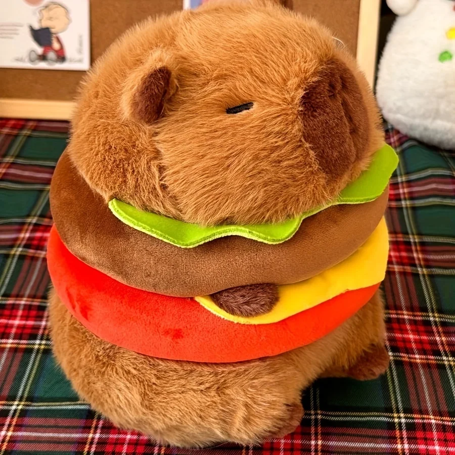 Peluche Capybara en forme de hamburger, 20cm/7.87 pouces, jouet en forme de hamburger, meilleurs cadeaux de vacances