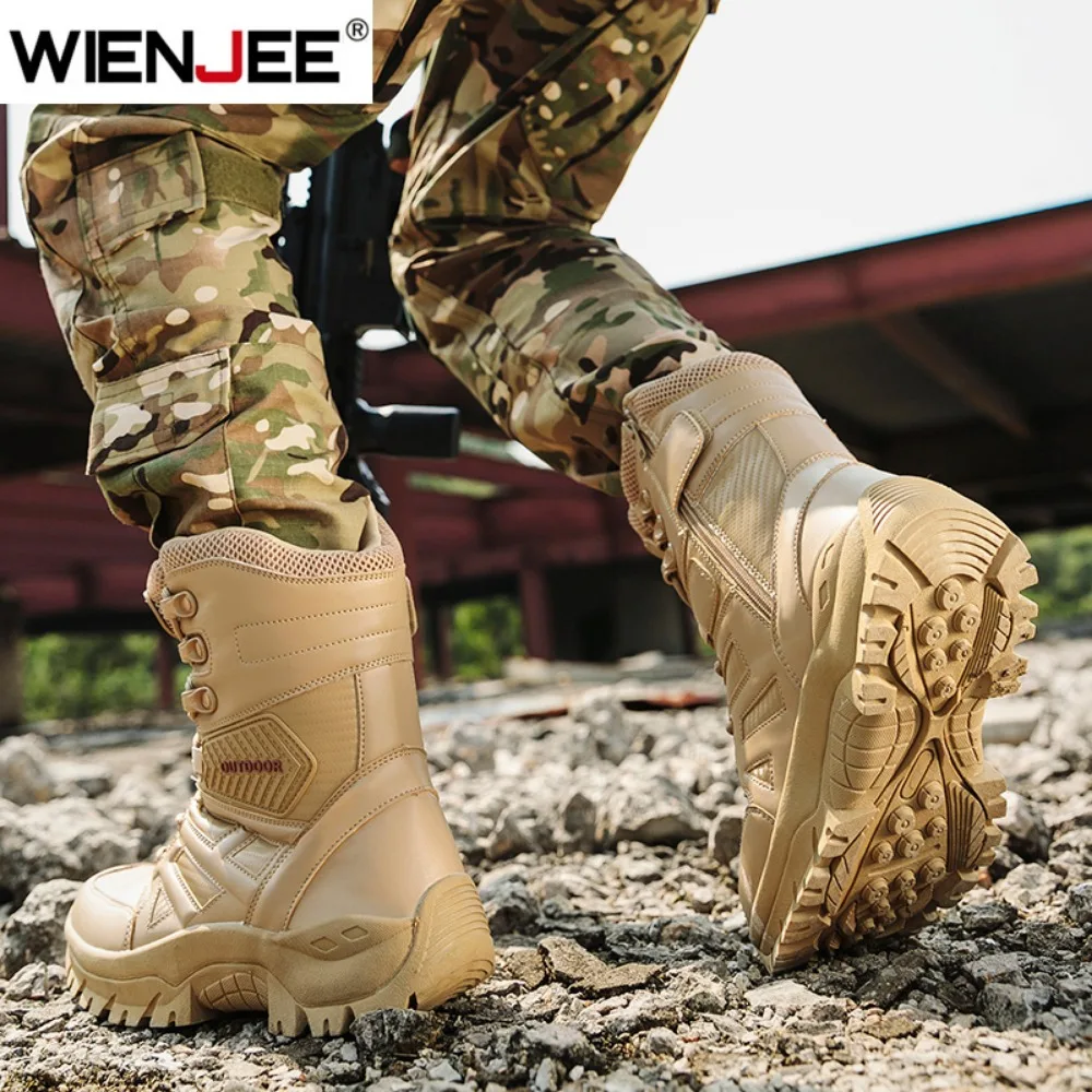 عالية الجودة الرجال العلامة التجارية عالية الجودة الأحذية الجلدية تنفس الصحراء القتالية أحذية رجالية في الهواء الطلق أحذية عدم الانزلاق المشي لمسافات طويلة حذاء من الجلد