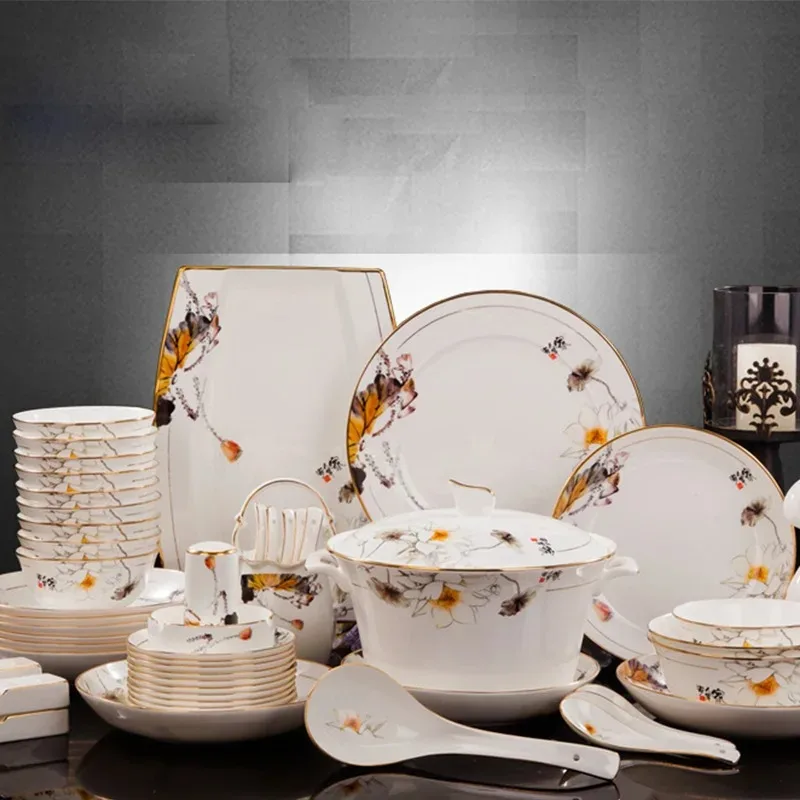 China Cutlery Set 60-Piece Coast Family Series Glazed Ceramic Christmas Tableware Set