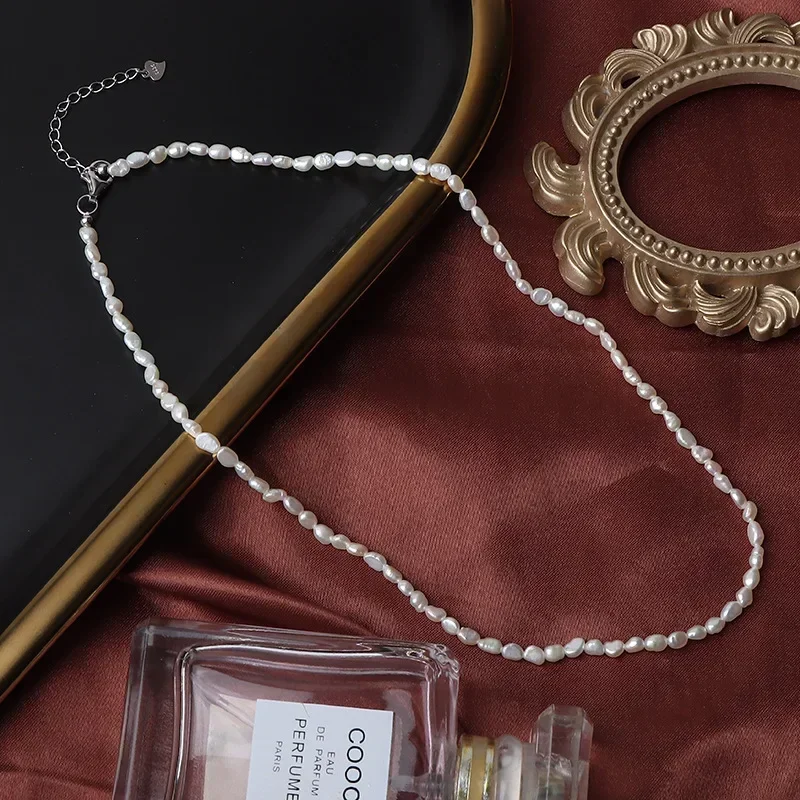 

YWYC 4-5mm Baroque Natural Freshwater Pearl Necklaces for Women 40+4cm Length 925 Sterling Silver Pendant Necklaces Jewelry Gift