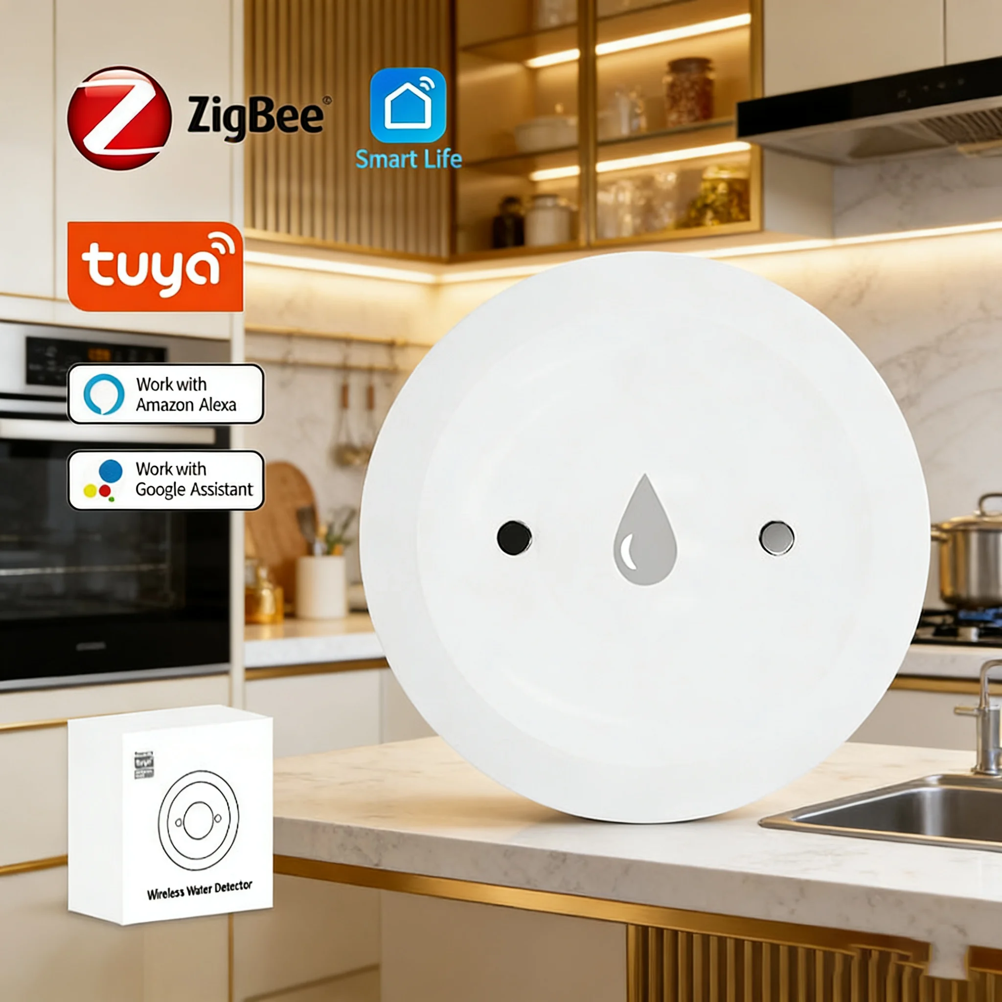

Tuya ZigBee Smart Water Leak Sensor Flood Leakage Alarm APP Remote Monitoring Flood Overflow Detection for Kitchen Bathroom