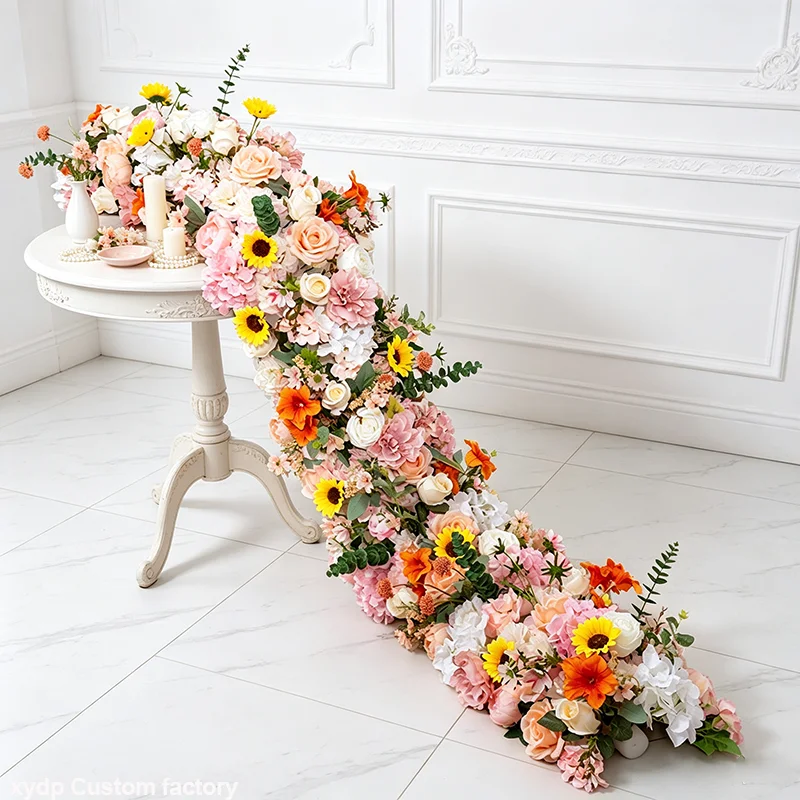 2M Rosen-Hortensien Künstliche Blumenreihe Sofa-Läufer Hochzeits-Hintergrund Blumenball-Deko Blumenwand Party-Dekoration Requisiten – Detail 1