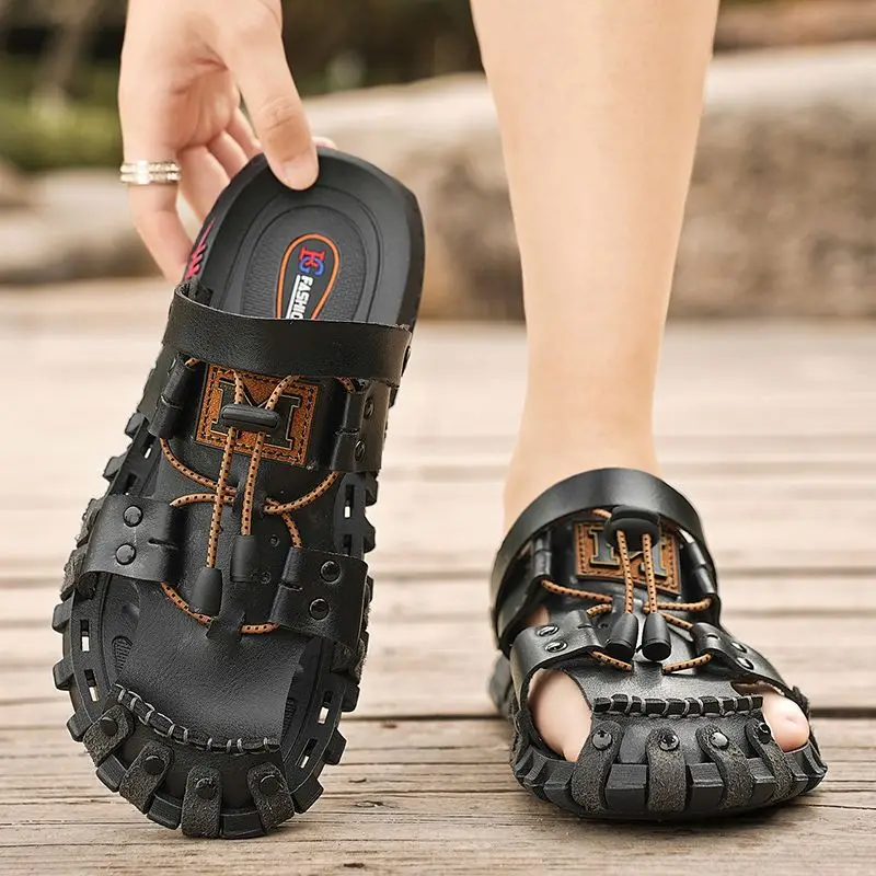 

Мужские уличные сандалии для отдыха и работы: износостойкие, модные, черные, легкие, водостойкие, нескользящие, в пляжном стиле