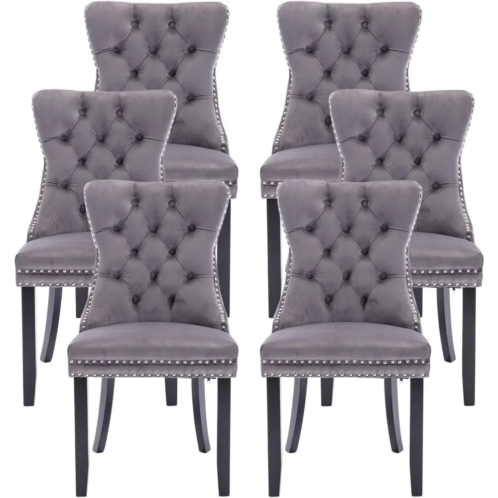 Velvet Dining Chairs , Upholstered Dining Room Chairs with Ring Pull Trim and Button Back, Luxury Tufted Dining