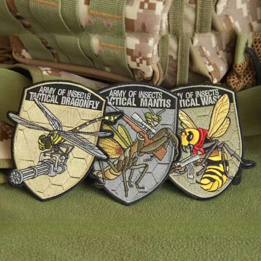 

ARMYs OF INSECTS Embroidered Hook and Loop Patches for Clothing Tactical Dragonfly Bee Mantis Morale Badge Backpack Sticker