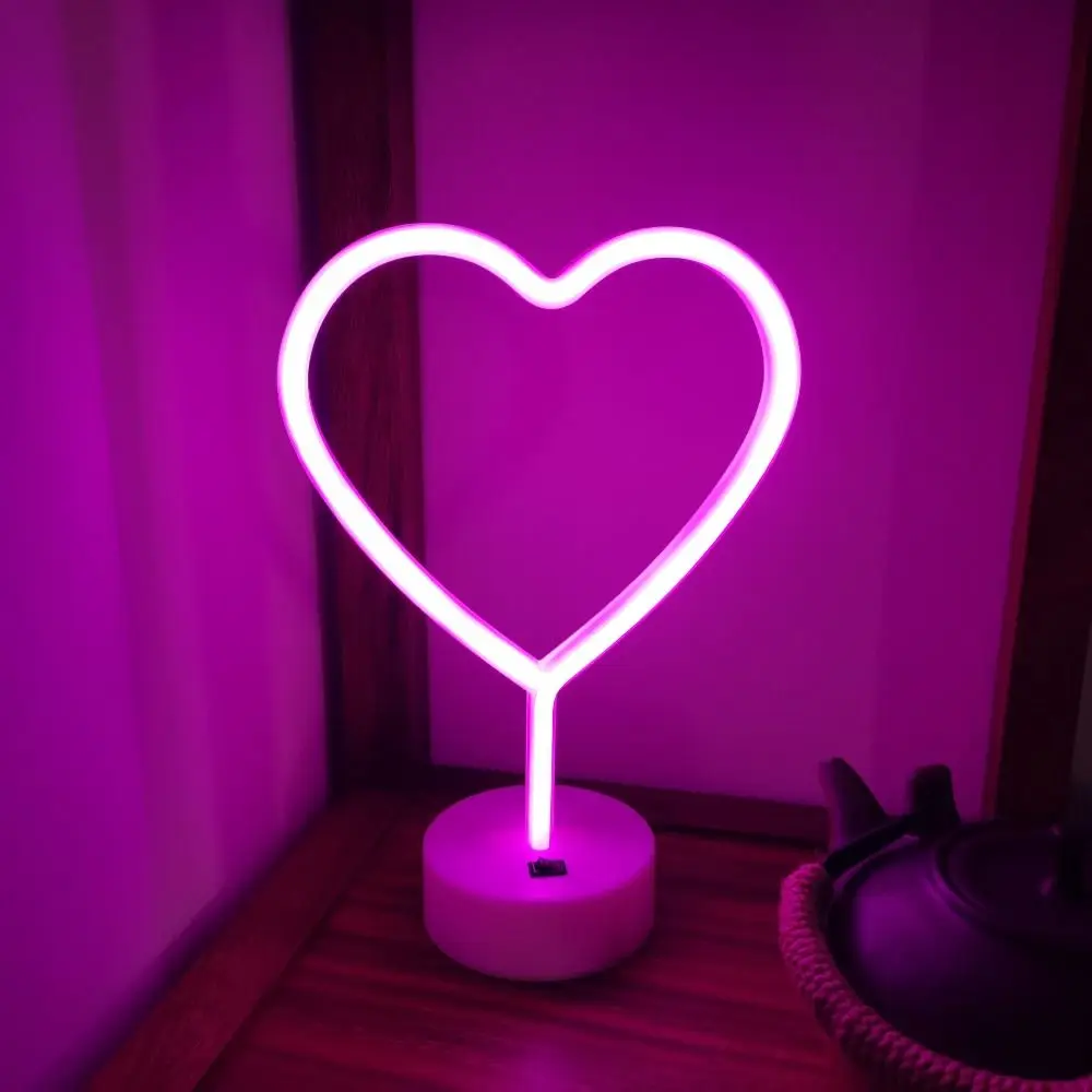 

Heart Shaped Neon Light Battery or USB Powered Flicker Free Desktop Ambient Light Pink/Warm White Creative Decorative Lights
