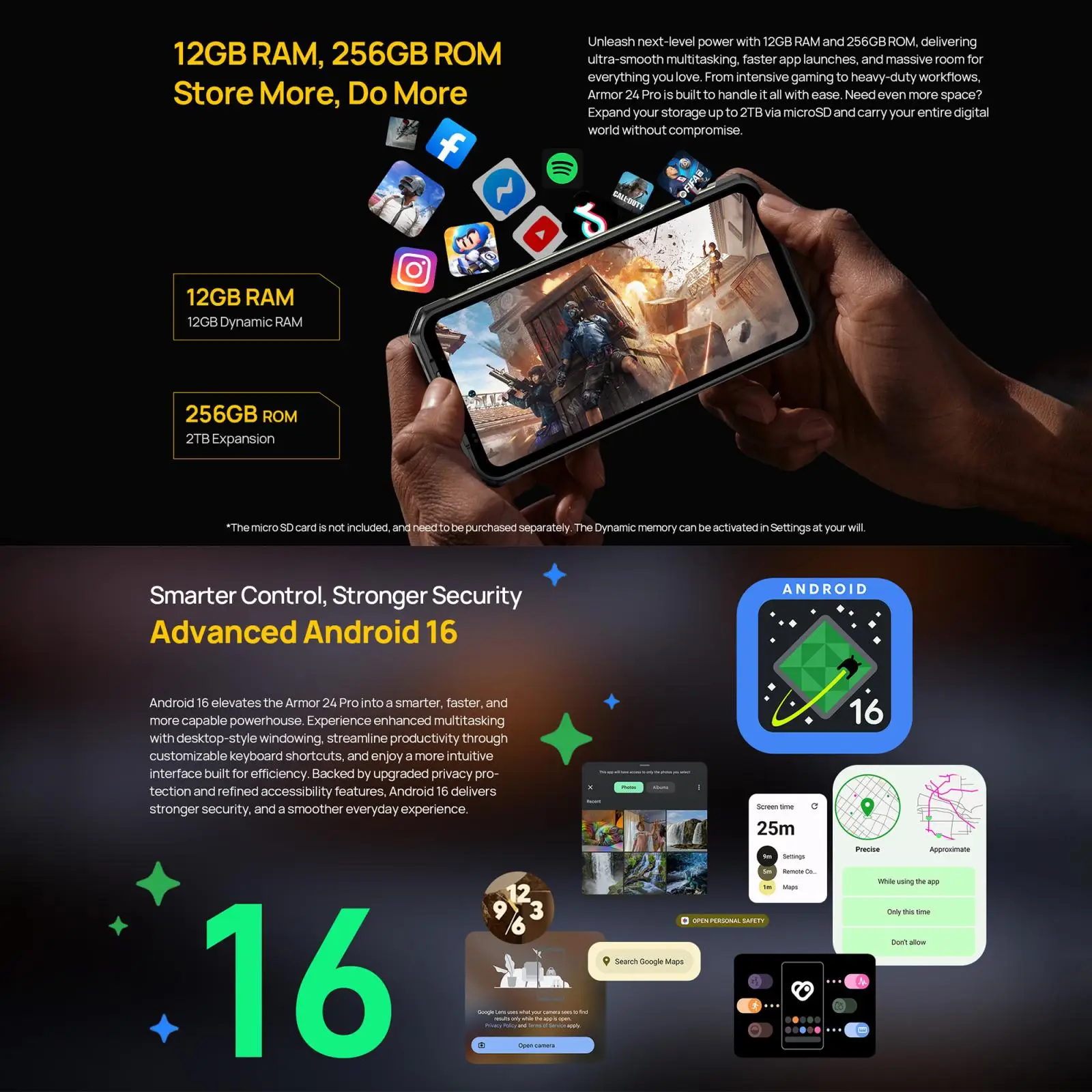 Ulefone Armor 24 Pro Rugged Phone 6.78" Android 16 12GB+256GB MediaTek Helio G200 22000mAh NFC 4G Smartphone Global Version