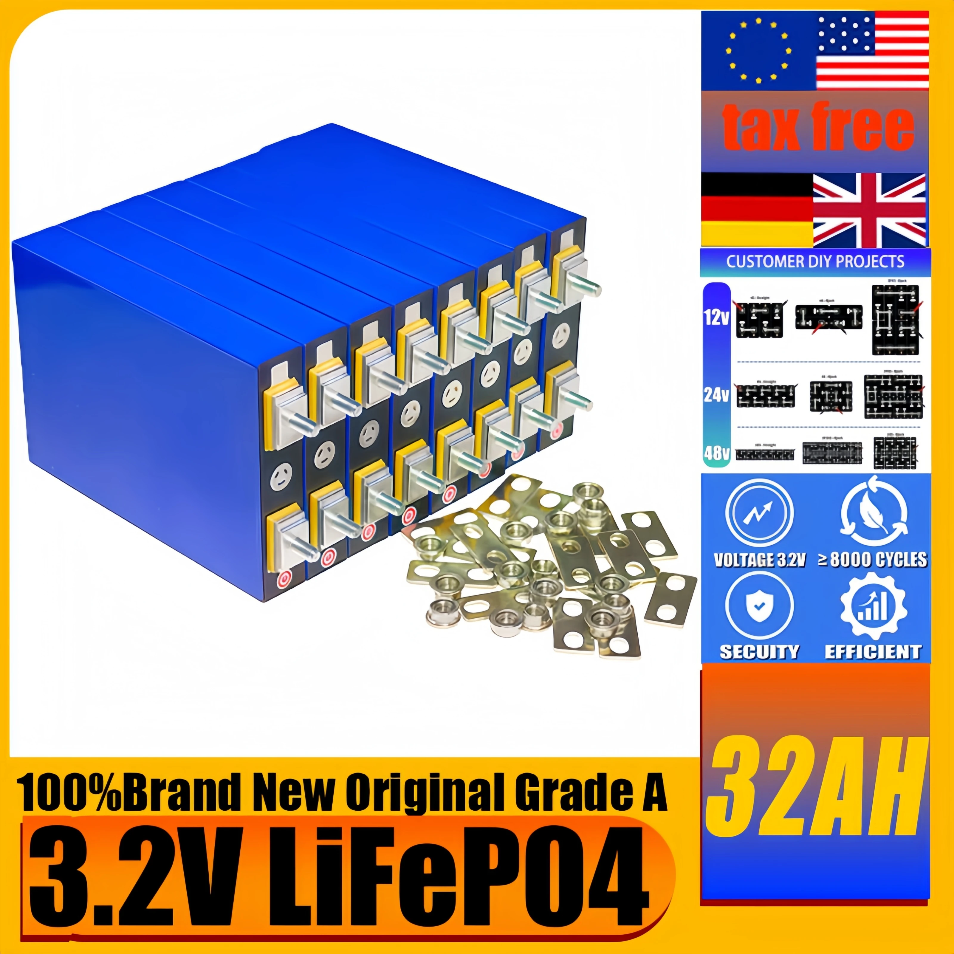 الصف أ 3.2 فولت 340 أمبير 320AH 280AH 32AH Lifepo4 بطارية قابلة للشحن لتقوم بها بنفسك 12 فولت 24 فولت 48 فولت RV EV قارب جولف الطاقة الشمسية التخييم واجب خالية #5