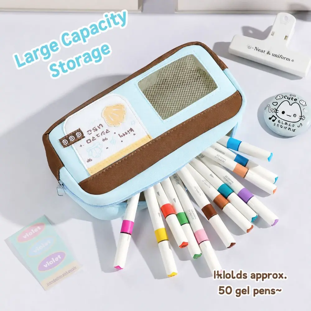 Kawaii Sweet Pastel Color Pencil Case with Clear Photo Window Large Capacity Pen Bag Pencil Pouch Gift
