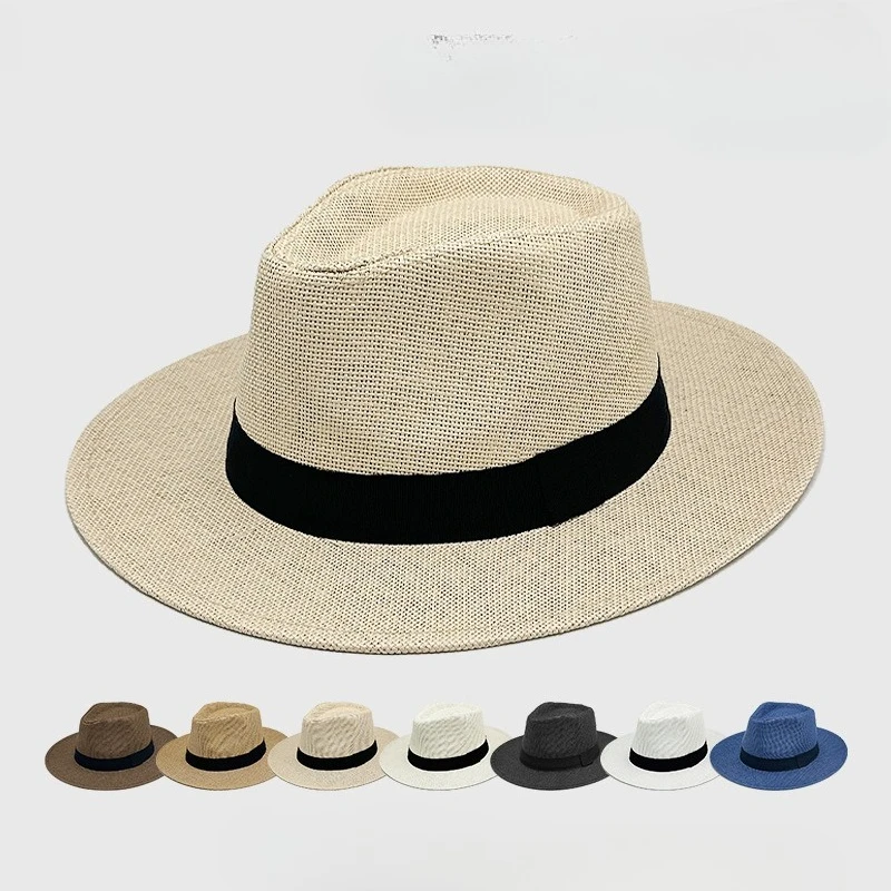 3PCS All Season Wide Brim Fedora Hat Set,British Style Straw Sun Hat,Unisex Classic Vintage Trilby Cap for Outdoor Casual Wear