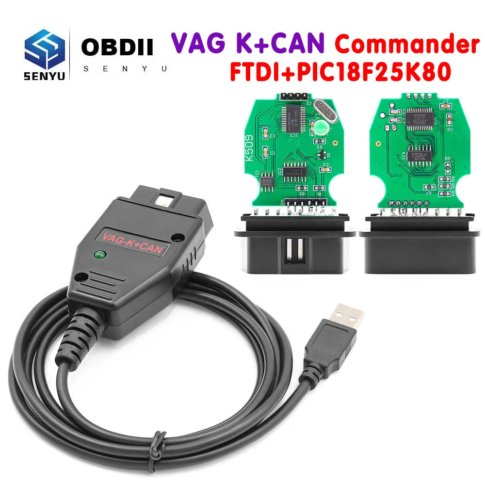 VAG K CAN Commander 1.4 FTDI PIC18F25K80 K+CAN 1 4 OBD 2 OBD2 Auto Car Diagnostic Tools Interface COM K-line Cable for VW/AUDI