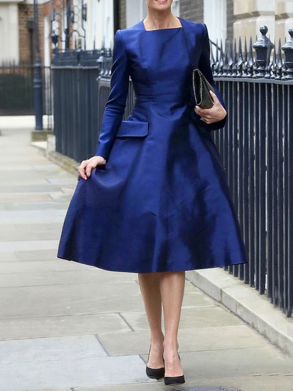 โมดิเกิร์ลชุดเดรสปาร์ตี้สุดหรูของผู้หญิง 2025 เดรสคอเหลี่ยมเอวสูงแขนยาวชุดเดรสสำหรับงานแต่งงานอย่างเป็นทางการชุดที่ดูดีมีระดับ