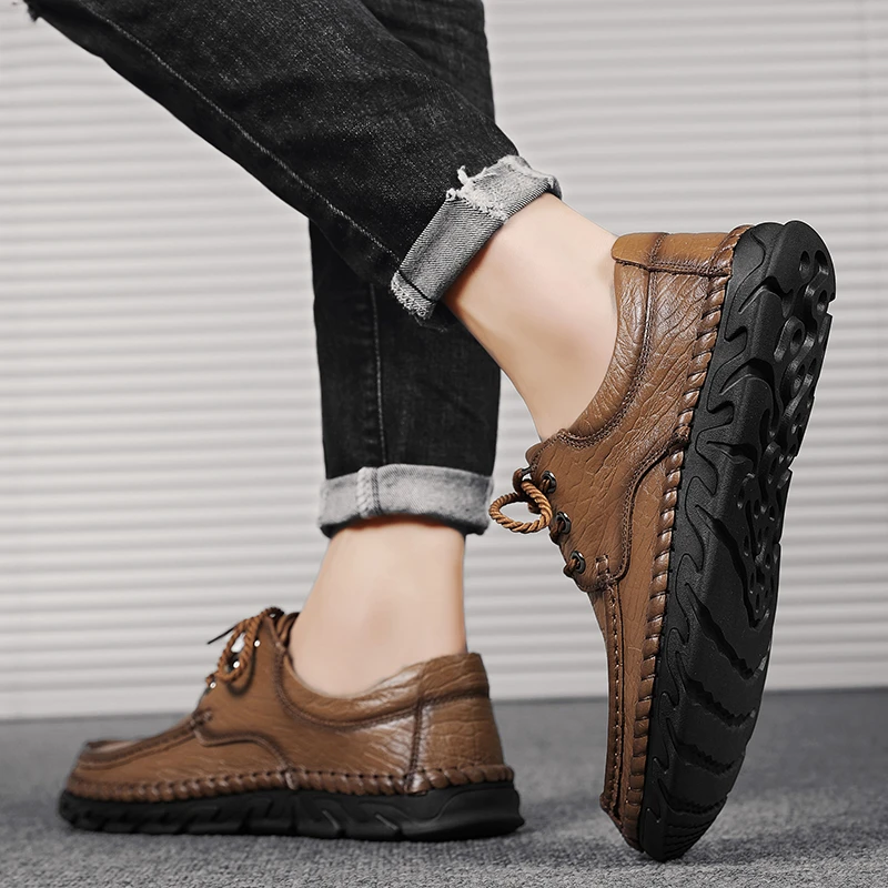 

Men's Shoes 2023 New Cross-tied Men's Boots Hot Sale Round Toe Leather Casual Shoes Brand Sewing Comfortable Casual Shoeszapatos