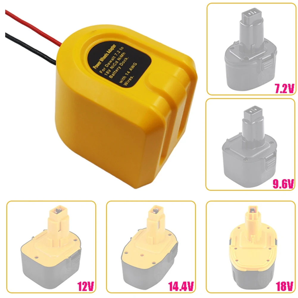 DC Power Supply Wheels Adapter with 14 AWG Wires for Dewalt 7.2V 9.8V 12V 14.4V 18V Ni-Cd Ni-Mh Battery Dock DIY Battery