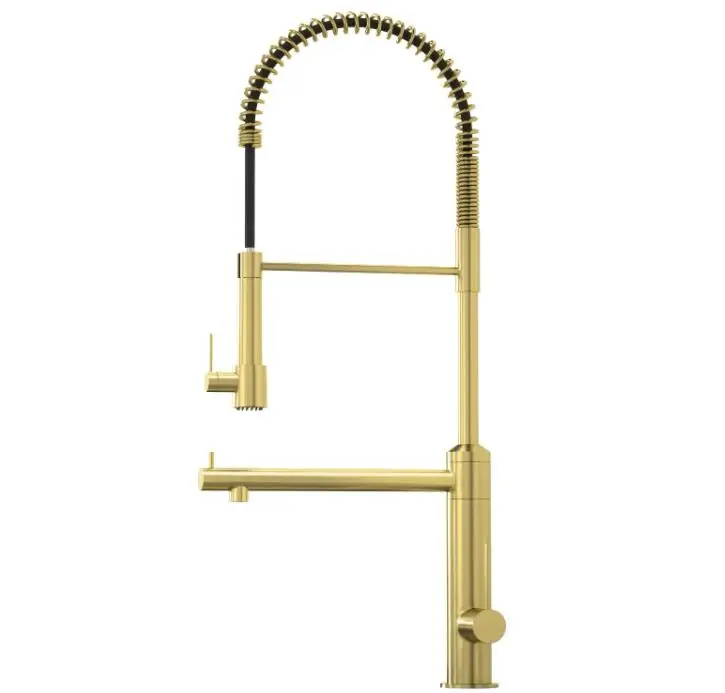 

Brushed Gold Commercial Style Kitchen Faucet with Pull Down Sprayer,2-Function High Arch Single Handle Kitchen Faucets