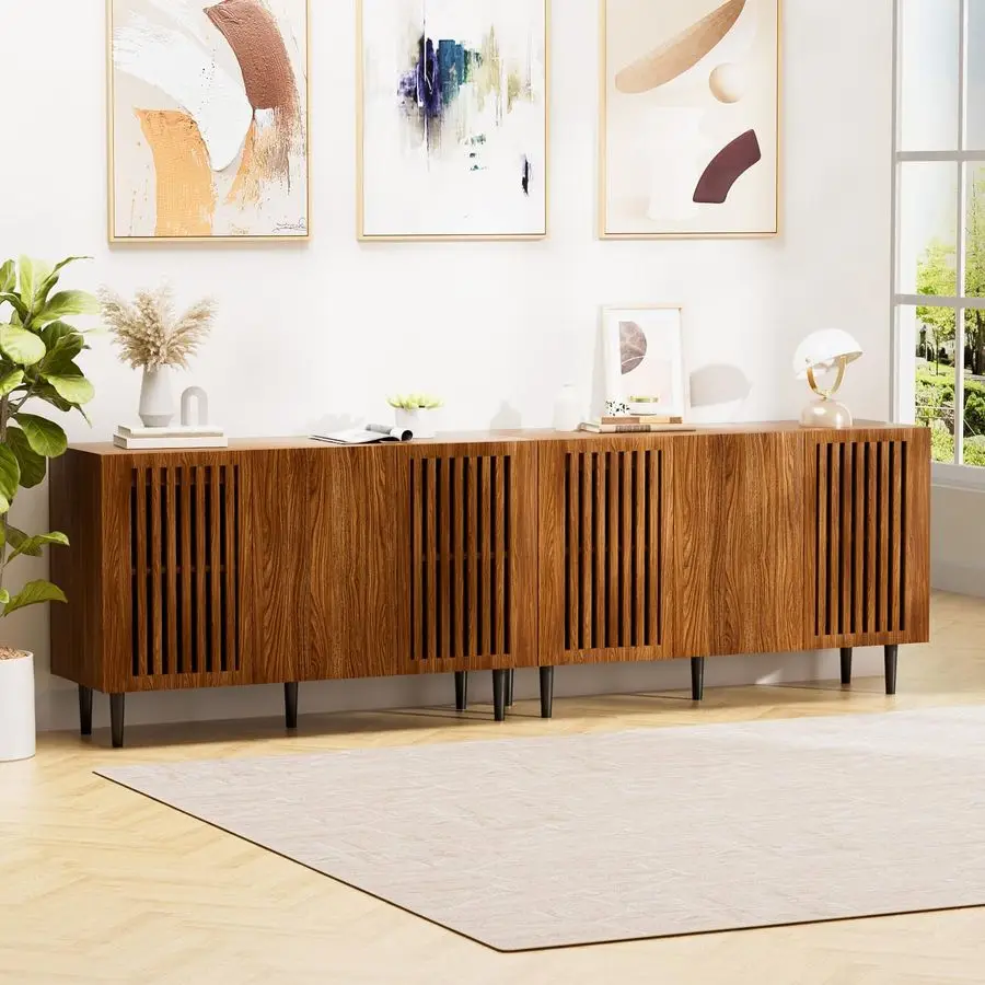 

Шкаф для хранения в стиле фермерского дома, буфет 94.4 с 6 дверцами для самостоятельной сборки и регулируемой полкой, кофейный столик-сервант на ножках из массива дерева