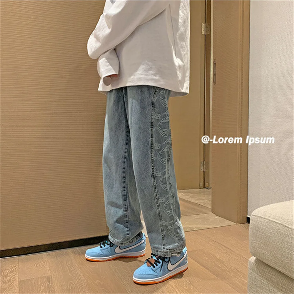 봄 와이드 레그 청바지 남성 패션 캐주얼 한국 청바지 남성 streetwear 루즈 힙합 스트레이트 데님 바지 남성 청바지