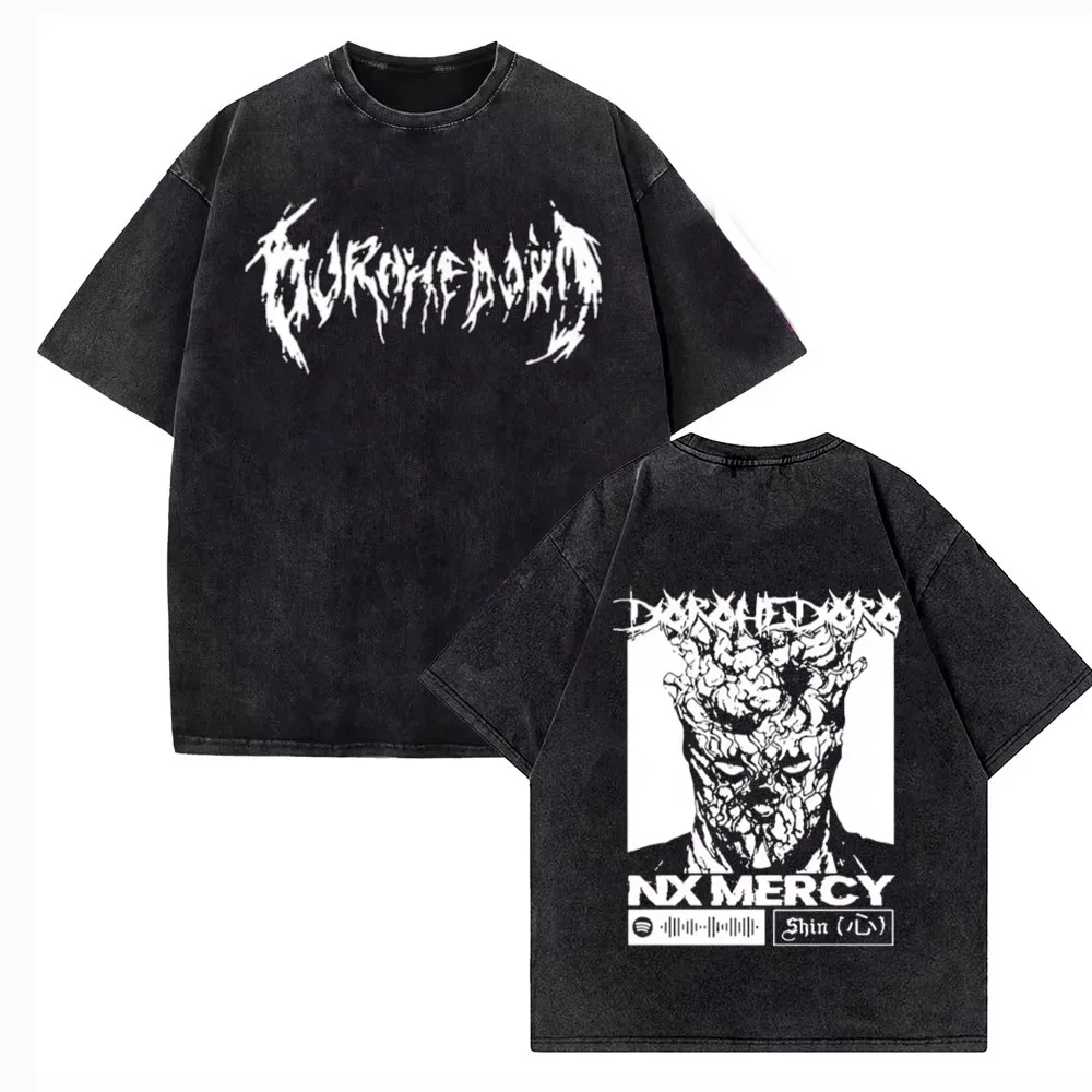 High Quality Cotton Dorohedoro Kaiman Washed Vintage T Shirt Men Manga T-shirt Men's Hip Hop Short Sleeve Tee Streetwear