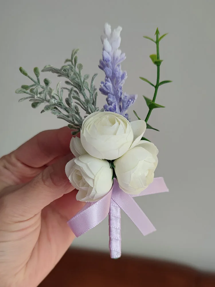 Purple Boutonniere Wedding Accessories Buttonhole Men Bride Bridesmaid Lavender Artificial Flowers Prom Corsage Table Decoration