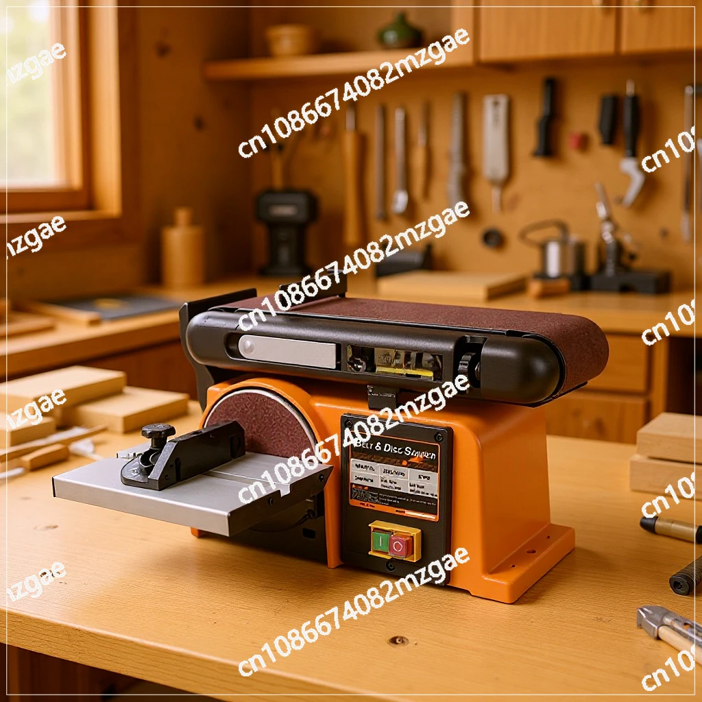 

Aluminum Base Sanding Disc Belt Machine 370W Grinding Wheel Small Woodworking Mini Household Use