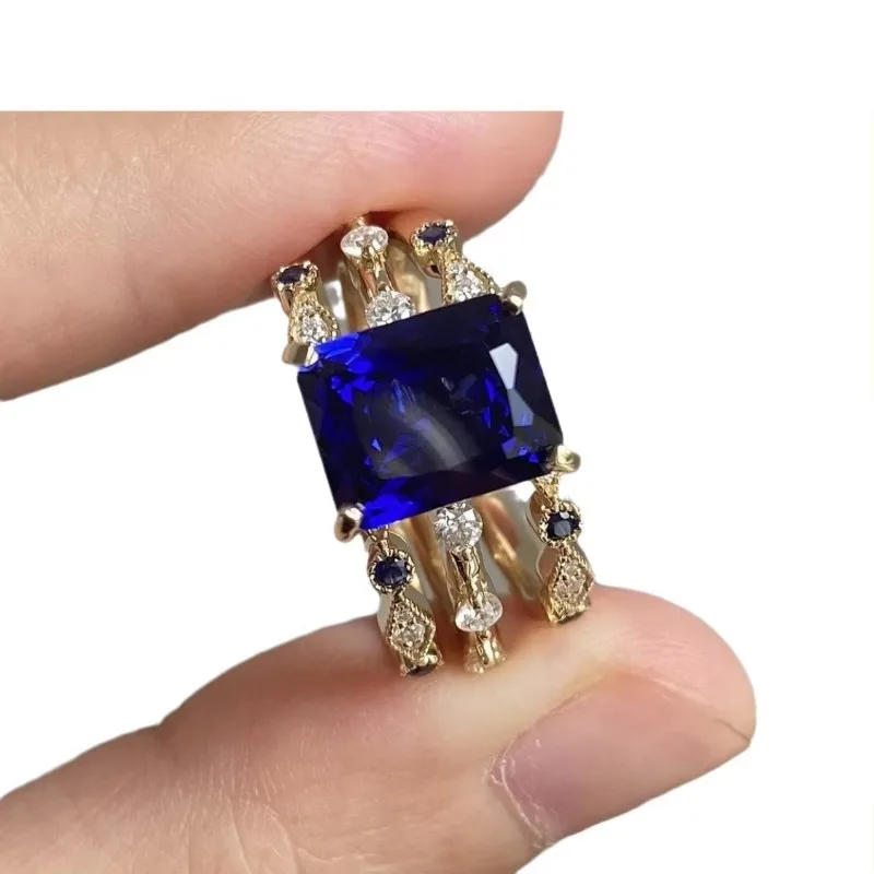 TEMU-Anillo de joyería azul para mujer, anillo de boda de moda europea y americana, superventas, nuevo conjunto