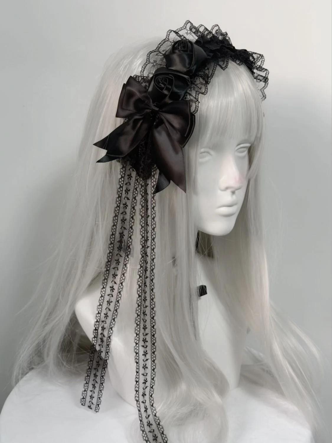 Lolita Subculture Black Lace Bow Headband Gothic Dark Rose Hairpin Hair Clips Cosplay Cute Goth Hairbands for Girls Women