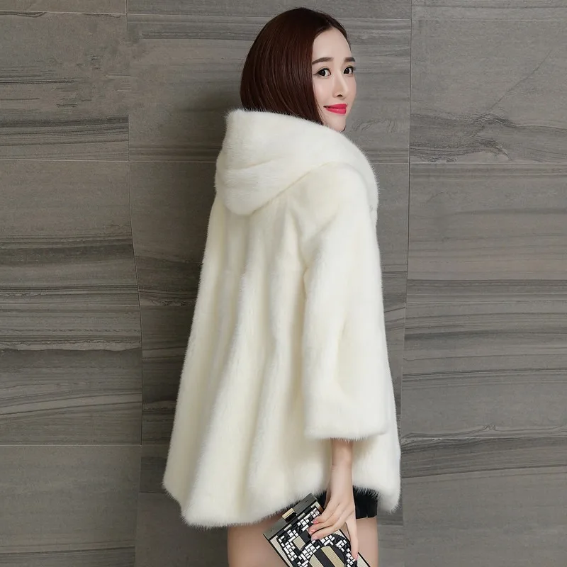 Faux Fur Jacket Women's Mid-length Straight Fox Fur Mink Sweater Hooded Sweater 2022 New Thick Warm Jacket Women Winter