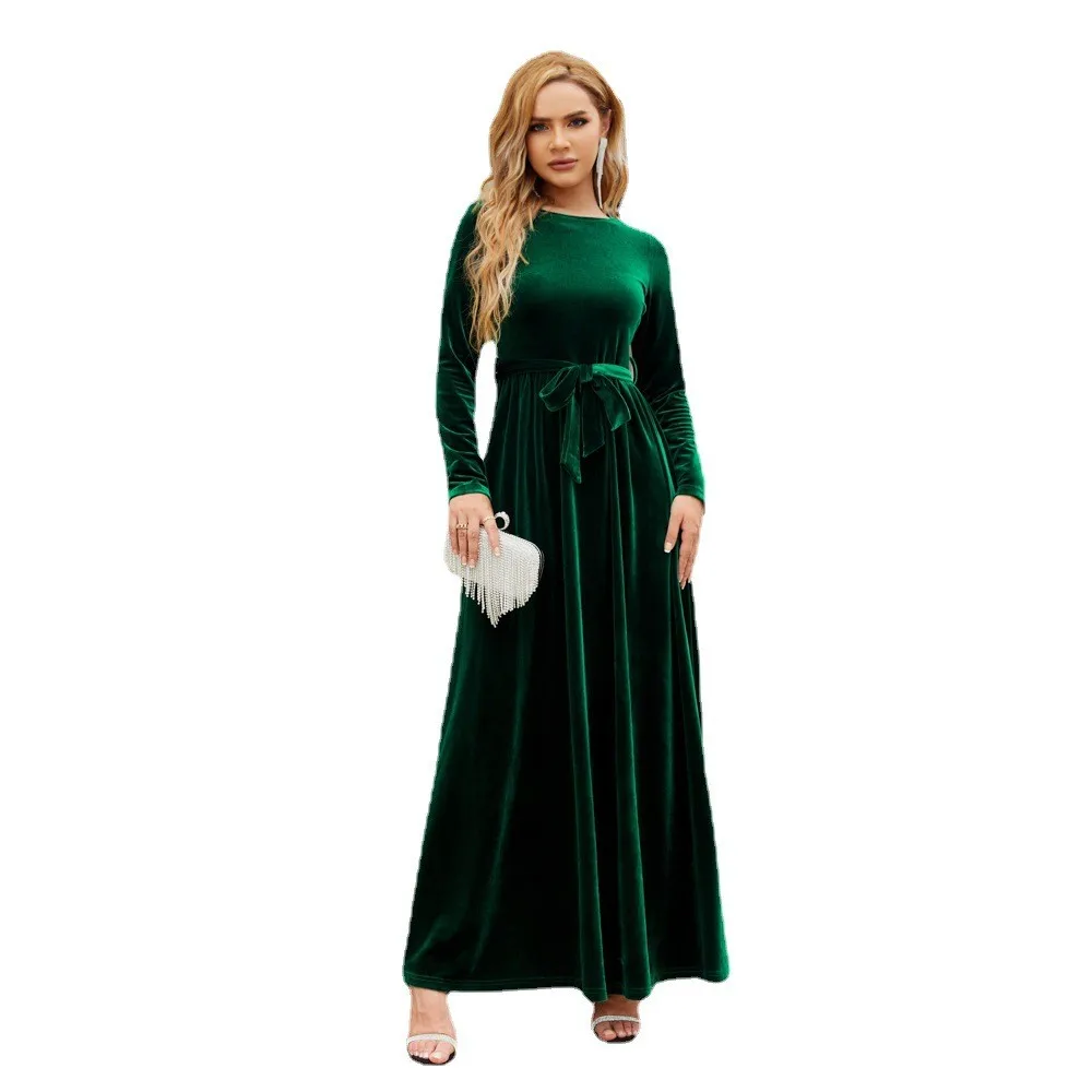 Single High Waist Belt a Line Elegant and Graceful with Belt Detail Maxi Length High Waist Cut Ladylike Style Autumn for Women