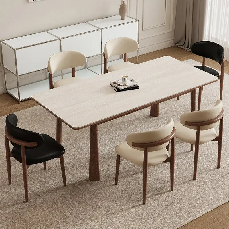 Stone slab dining table household small apartment walnut solid wood Shunde dining table chairs