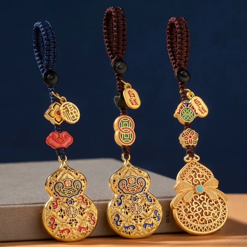 Brass Gourd Key Pendants Goddess High-End Ancient Style Golden Fu Lu Good Luck Car Key Ring Hanging Ornament Keycha Safe Chamrs