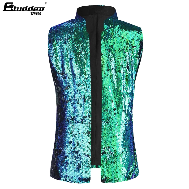 Men\'s Dress Suit Jacket Vest Double-Sided Color Sequins Tux Party Show Waistcoat Double-Sided Two Colors Sequins Waistcoat Vest