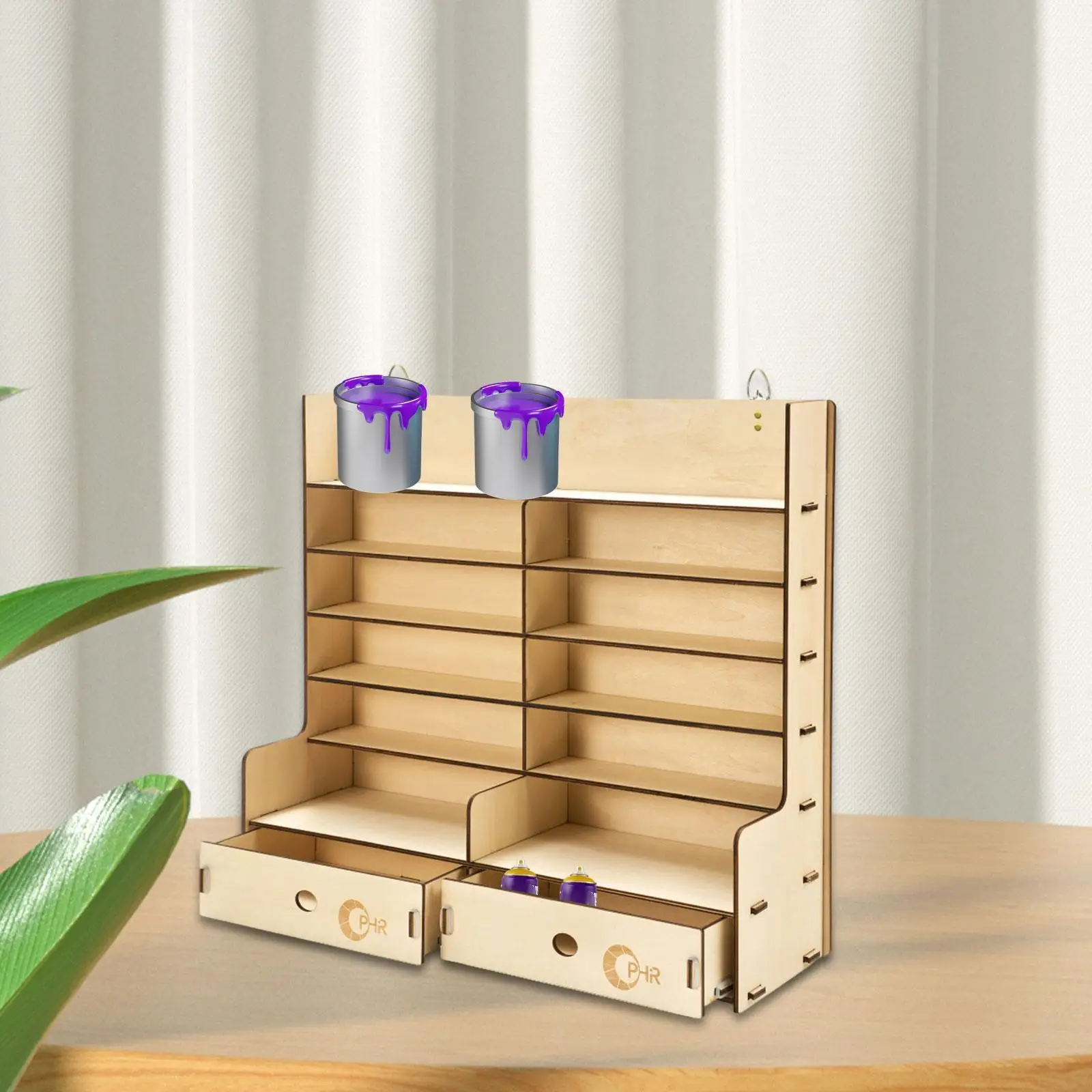 

Miniature Paint Holder Rack Wall Mounted with 2 Drawers and 5 Floors Wooden