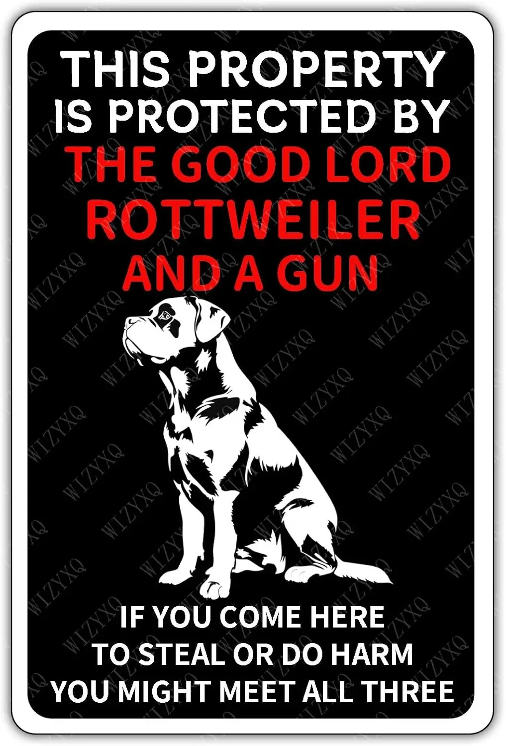 Metal Signs This Property Is Protected By The Good Lord A Rottweiler Dog And A Gun Sign Vintage Aluminum Tin Signs for Home Cave