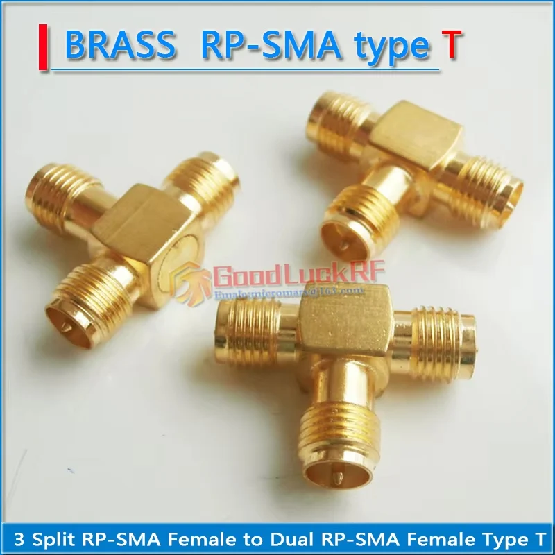 RPSMA أنثى إلى RPSMA أنثى 3 ثلاثة طريقة الفاصل T-نوع الذهب النحاس SMA ذكر إلى SMA أنثى RPSMA-KKK SMA-JJJ RF موصل