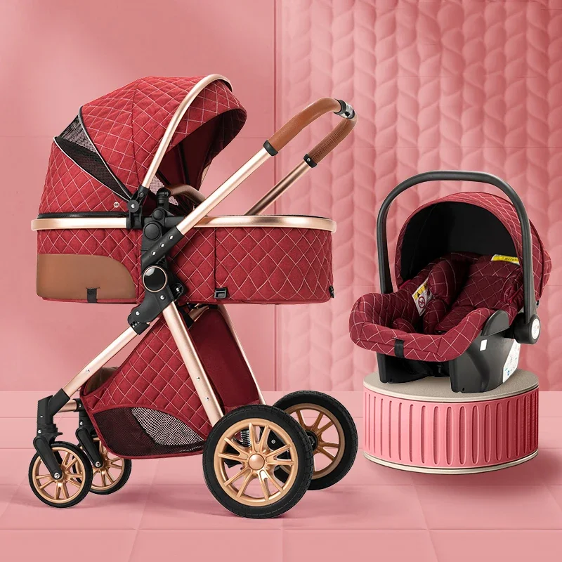 High Landscape Baby Stroller, 3 in 1, Portable Pushchair, Baby Cradle, Infant Carrier, Cart, Can Sit Can Lie, Free Shipping