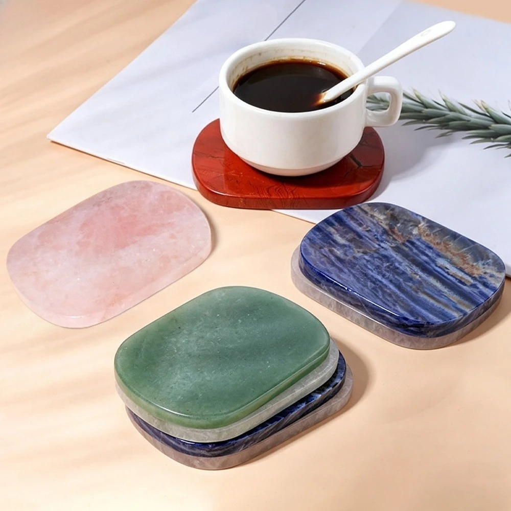 

Natural Crystal Quartz Oval Shaped Coaster Polished Healing Gemstone Elegant Dining Table Tea Table OrnamentHome Decor